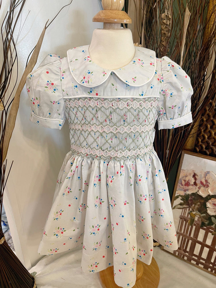 Vintage smocked dress, girl traditional dress, hight quality cotton dress.