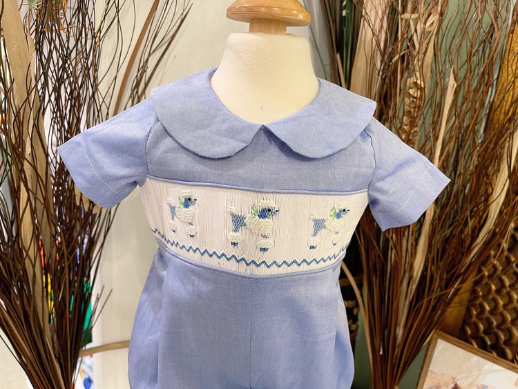 Baby boys rompers smocked poodle.