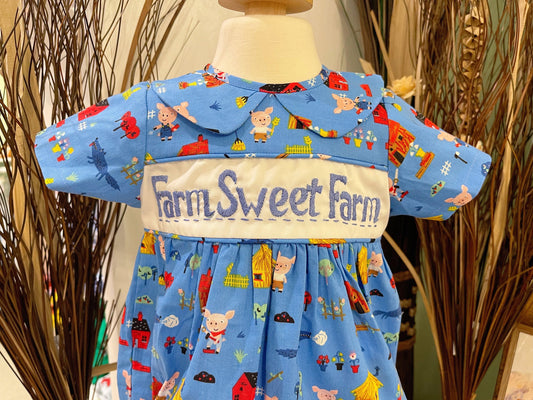 boys farm sweet farm embroidery bubble