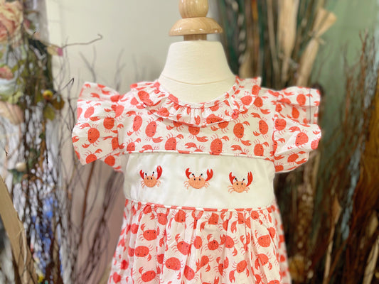 girls summer embroidery crabs dress