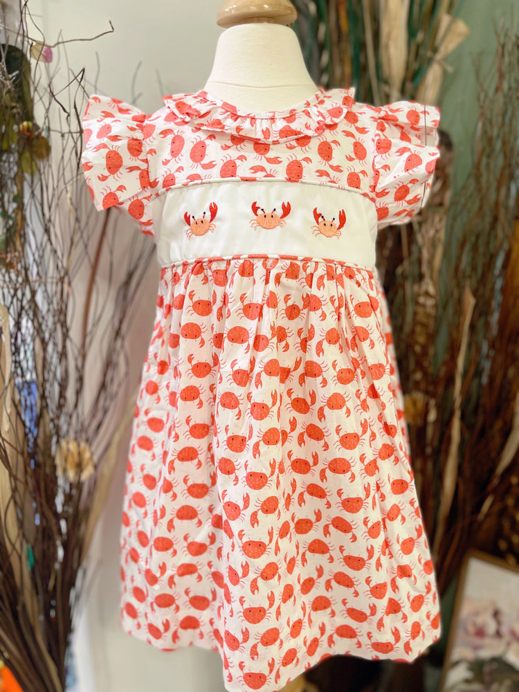 girls summer embroidery crabs dress