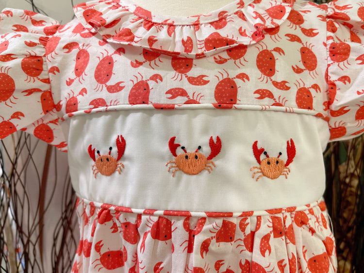 girls summer embroidery crabs dress