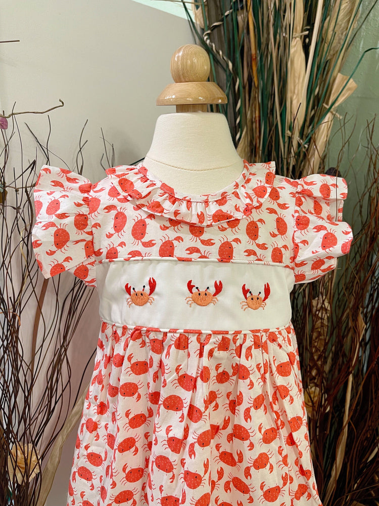 girls summer embroidery crabs dress