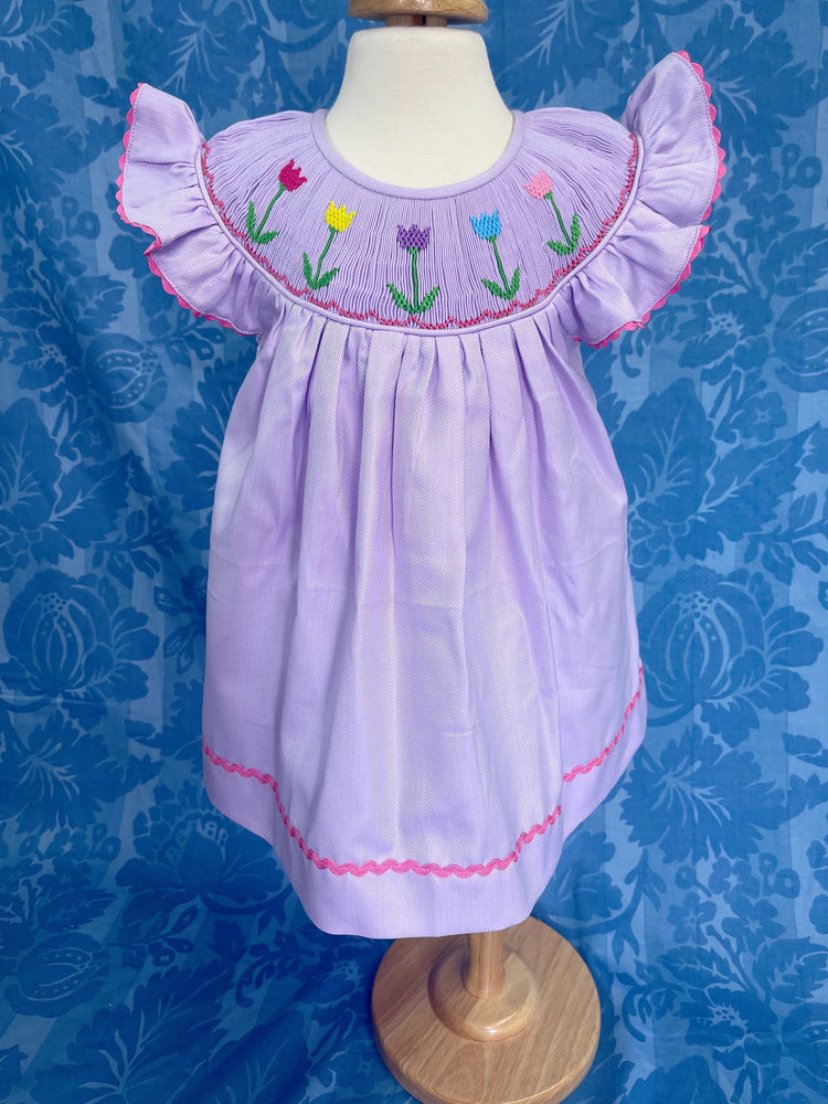 Tulip smocked dress, purple dress , handmade dress