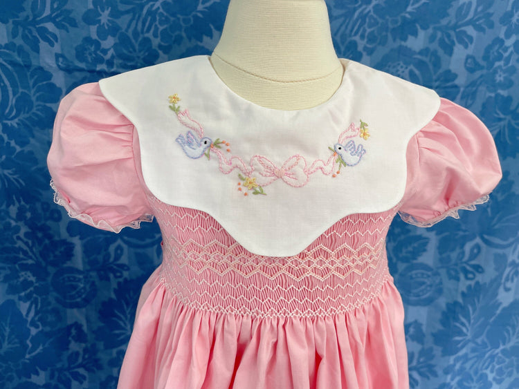 smocked dress with embroidery,