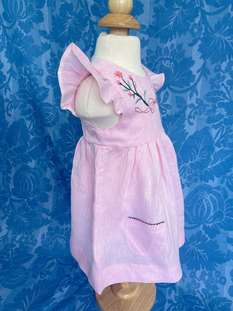 Autumn Linen baby dress, fall dress, vintage dress, premium linen, birthday gift, handmade embroidery , floral dress, special occasion