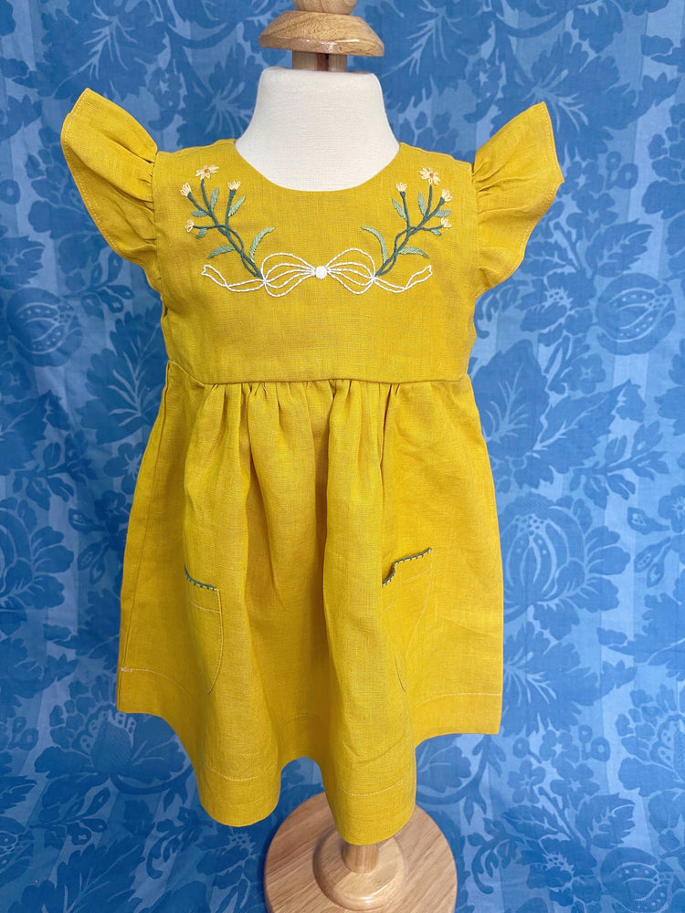 Autumn Linen baby dress, fall dress, vintage dress, premium linen, birthday gift, handmade embroidery , floral dress, special occasion