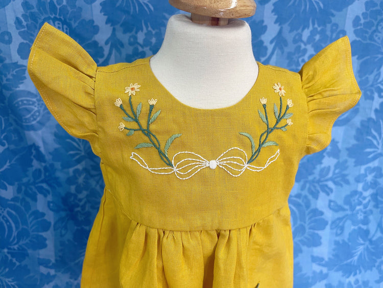 Autumn Linen baby dress, fall dress, vintage dress, premium linen, birthday gift, handmade embroidery , floral dress, special occasion