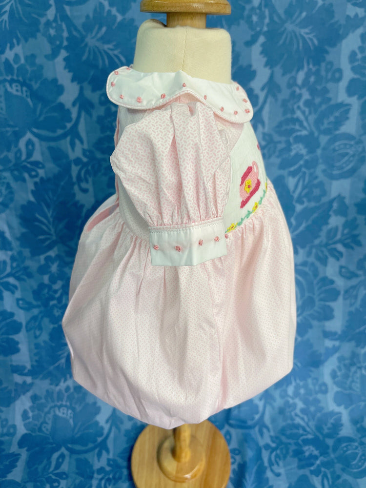 teacup smocked dress, birthday dress, handmade dress, baby shower gift.