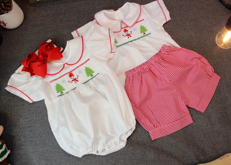 Christmas smocked brother, sister set, Christmas outfit, handmade smocked,