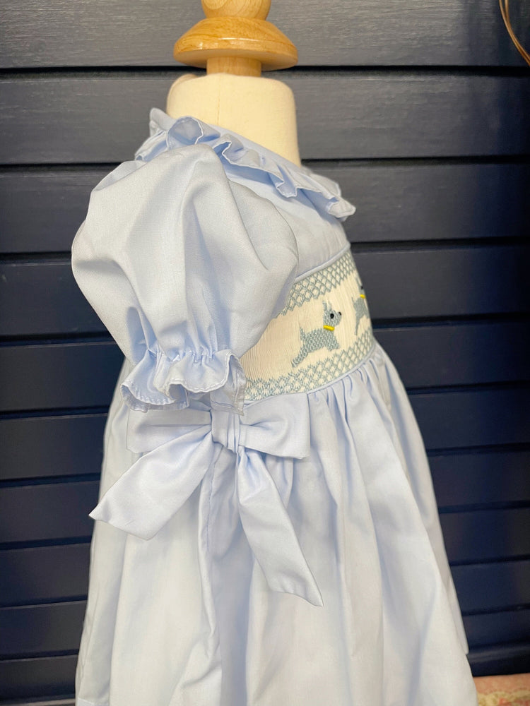 Doghandmade smocked dress , smocked dress with boomer, basic smocked dress, baby shower gifts, Easter dress, baby blue dress, cotton dress