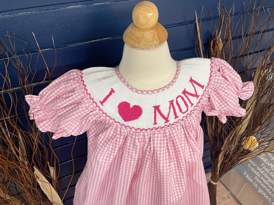 I love mom smocked dress, mother's day smocked dress