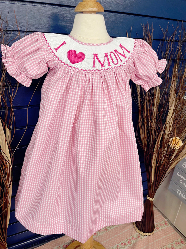 I love mom smocked dress, mother's day smocked dress