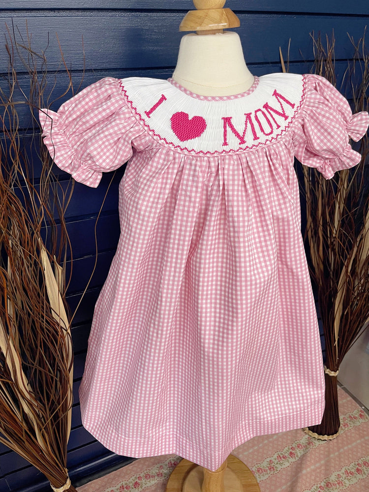 I love mom smocked dress, mother's day smocked dress