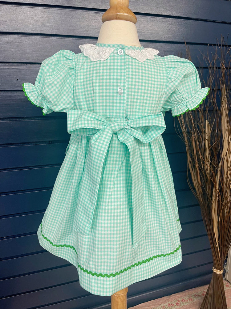 tractor smocked dress with bloomer , handmade smocked dress, spring dress