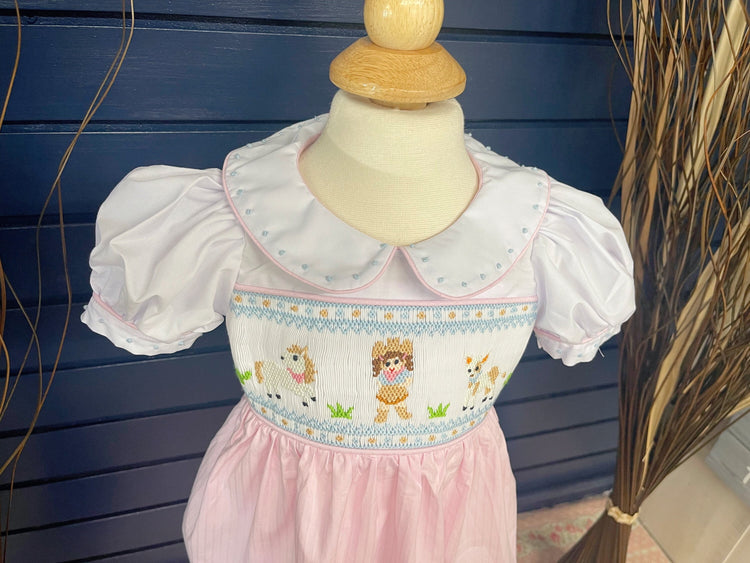 Farm smocked dress with bloomers, handmade smocked dress, summer dress, baby shower gift, birthday gift, spring dress